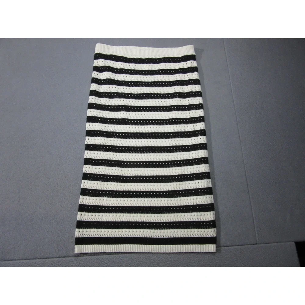 Casa Cabana Knit Set Women XL White Black Striped Vest Midi Skirt Ribbed Retro